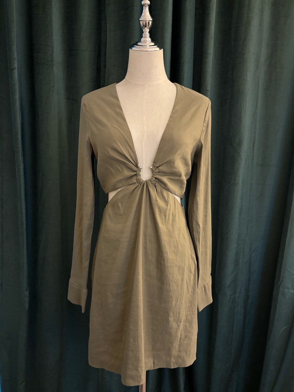 Zara Olive Green Long Sleeve Mini Dress